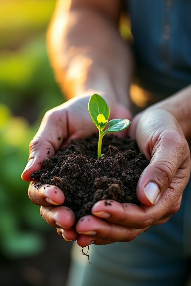 Mains d'agriculteur couvertes de terre fertile